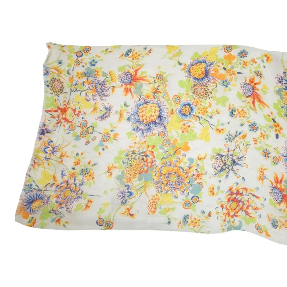 Polo Ralph Lauren Scarf Wrap Floral Botanical Ramie Lightweight Sheer Fringe